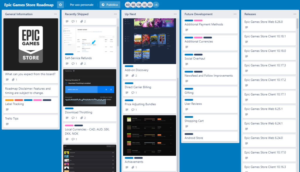 roadmap dei futuri aggiornamenti dell'Epic Games Store