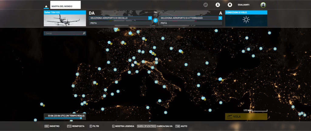 Mappa notturna del mondo di Microsoft Flight Simulator