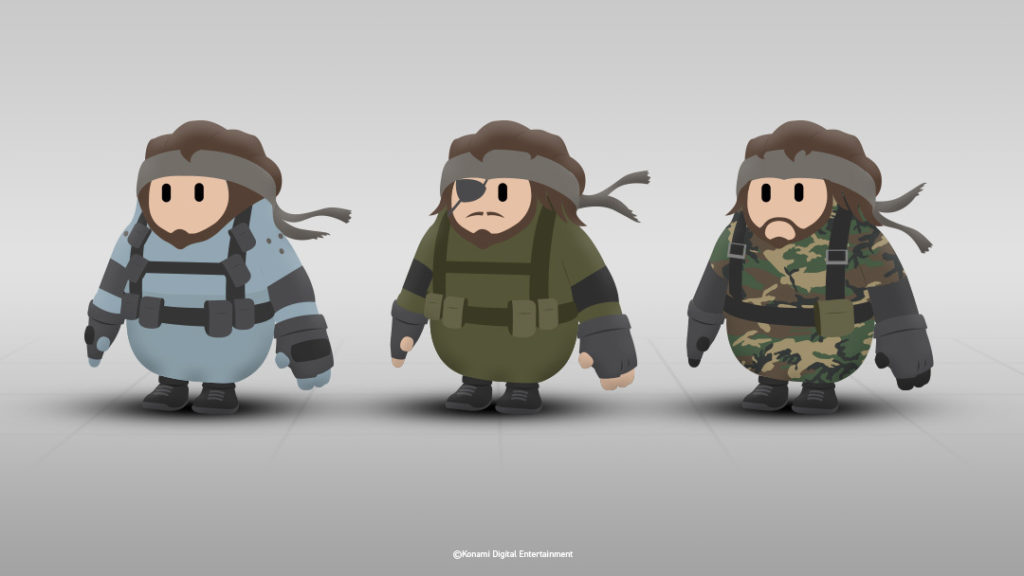 3 esempi di skin di Metal Gear Solid proposti da Konami per Fall Guys