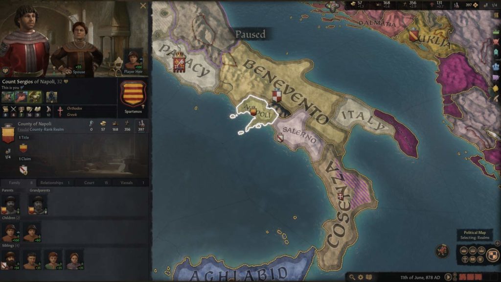 Scheda del personaggio di Crusader Kings III