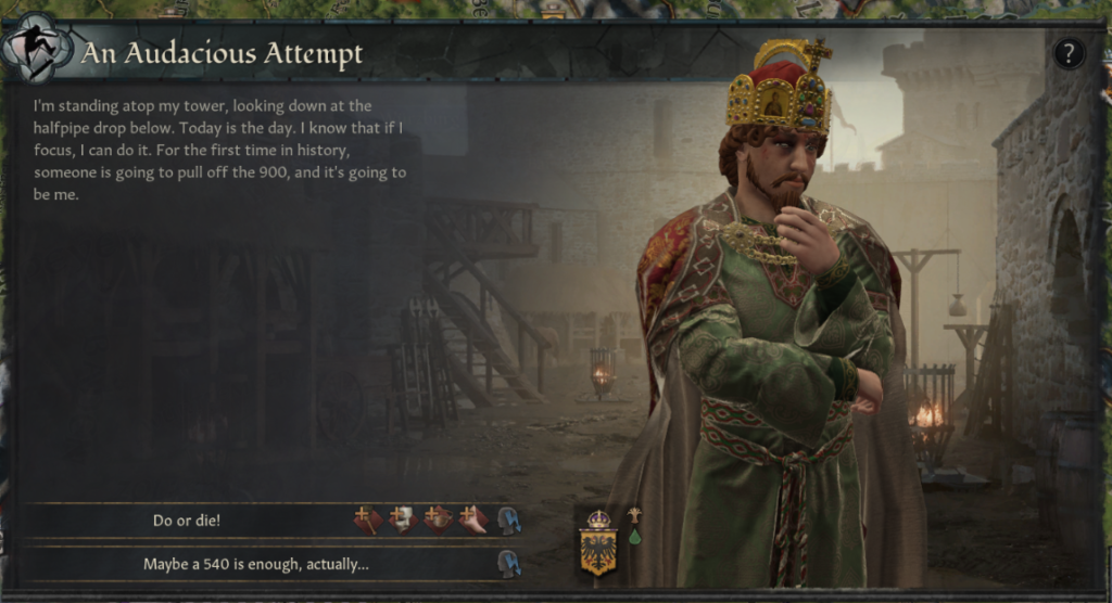 Evento di gioco della mod di Crusader Kings III che aggiunge gli skateboard