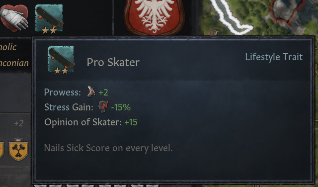 Il tratto Pro Skater nella mod di Crusader Kings III che aggiunge gli skateboard