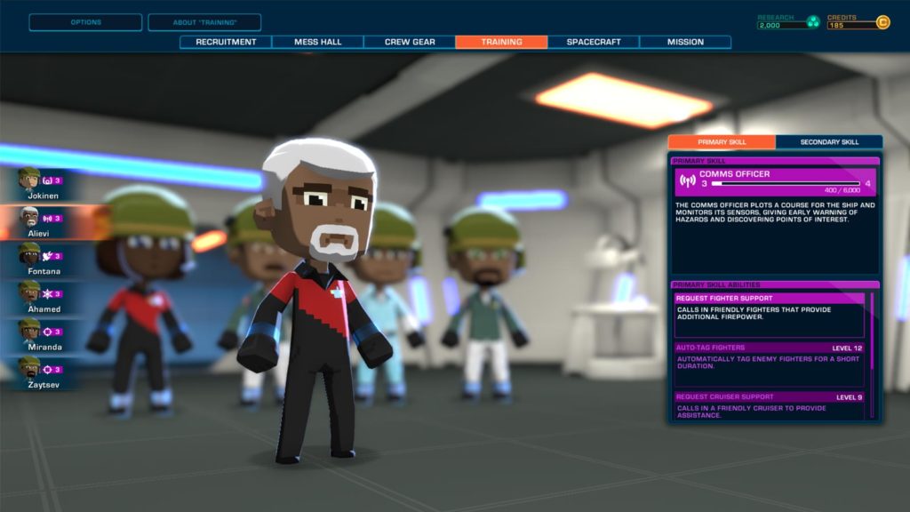 I personaggi di Space Crew possono imparare nuove abilità quando salgono di livello