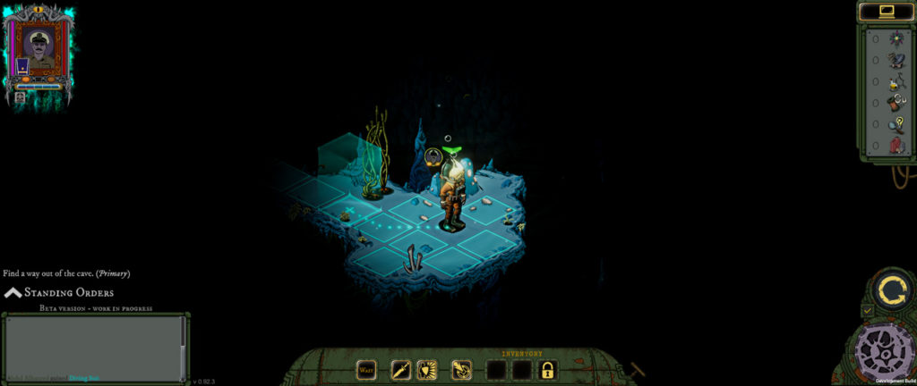L'inizio di una partita a Stirring Abyss: da soli nel buio dell'oceano.
