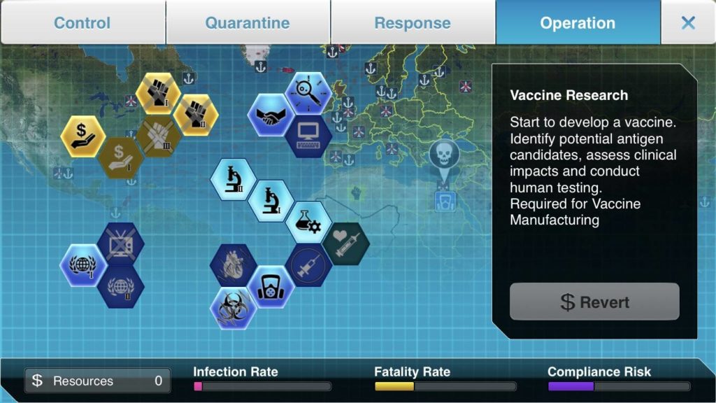 Schermata operativa di Plague Inc. - The Cure