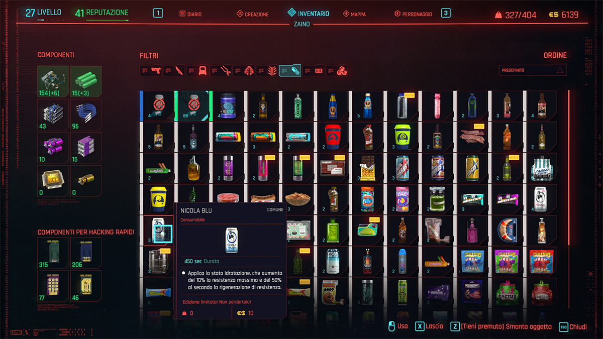 Inventario dei consumabili in Cyberpunk 2077