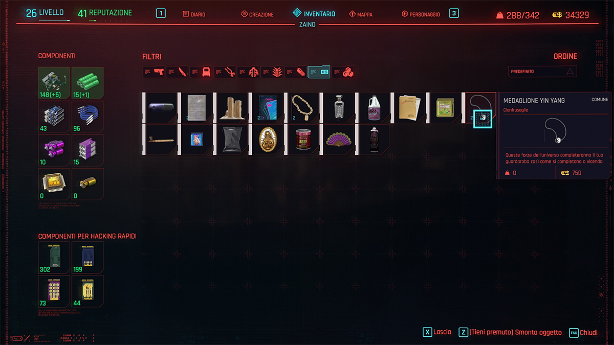 Inventario di Cyberpunk 2077, sezione Cianfrusaglie