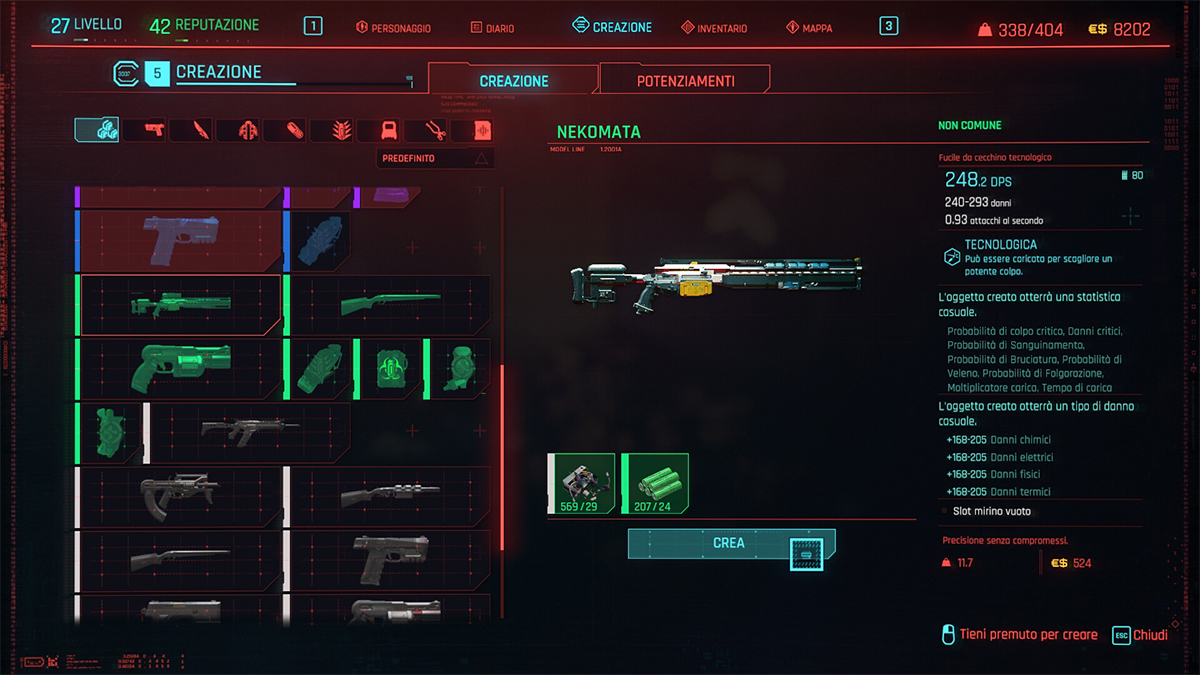 Menu di Creazione di Cyberpunk 2077