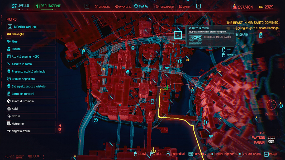 Mappa del Mondo Aperto in Cyberpunk 2077