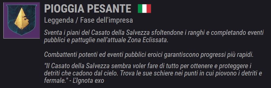 Descrizione dell'Impresa Pioggia Pesante in Destiny 2