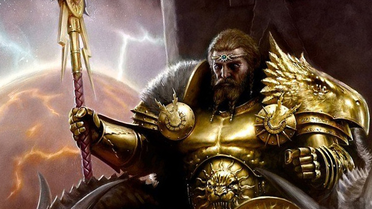 Sigmar seduto sul trono di Azyr