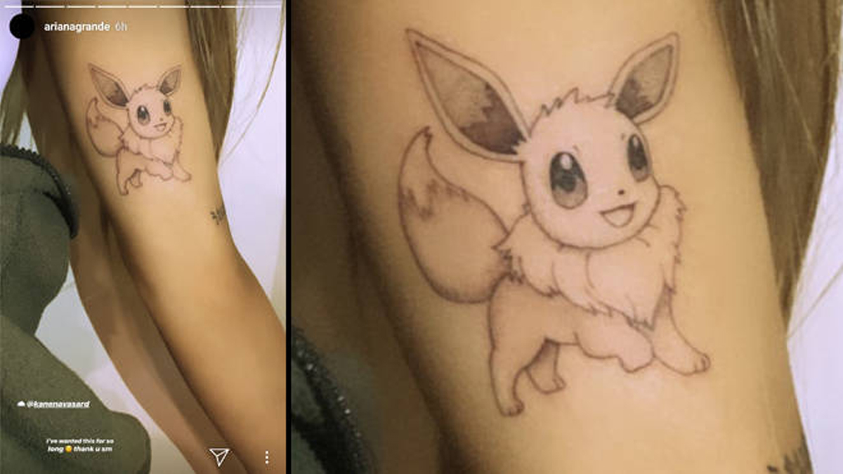 Tatuaggio di Eevee sul braccio di Ariana Grande