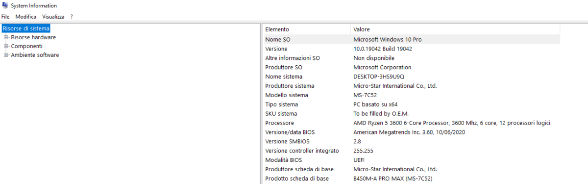 Informazioni di sistema di Windows
