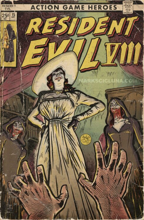 resident evil village omaggio, resident evil village omaggio fumetto vintage, resident evil village vintage, lady dimitrescu resident evil village, lady dimitrescu vintage