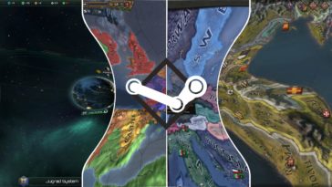 Quattro schermate dei quattro giochi dell'articolo warpano al centro con il logo di steam