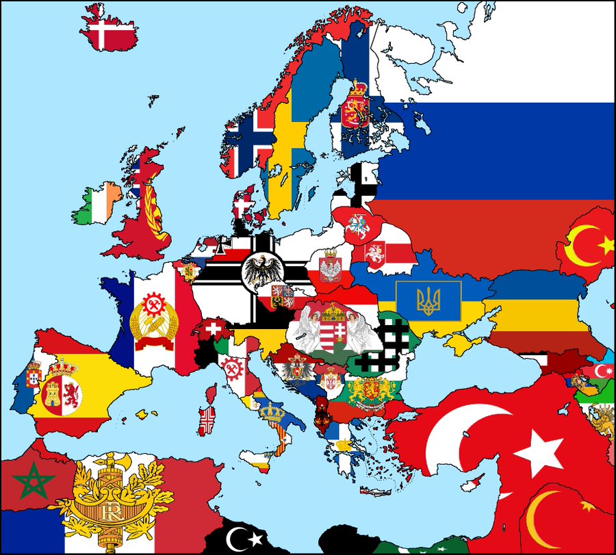 È mostrata una mappa con i i paesi e i simboli alternativi offerti dalla Kaiserreich