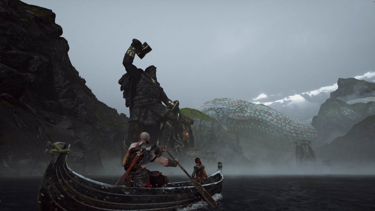 Kratos e Atreus viaggiano in barca
