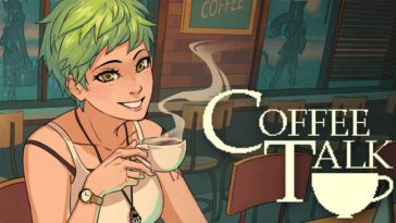 Una ragazza dai capelli verdi beve una tazza di espresso in un bar