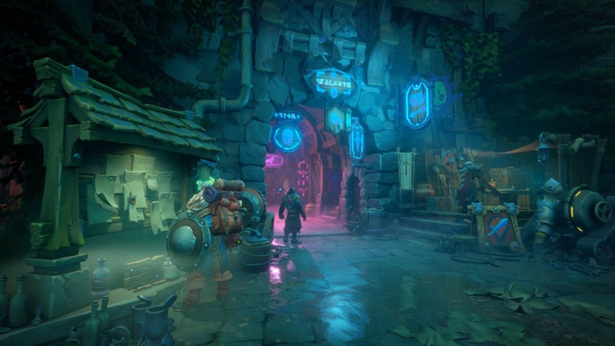 Frame del gioco dove vengono presentate le atmosfere notturne della città di Skylight e le sue atipiche luci al neon.