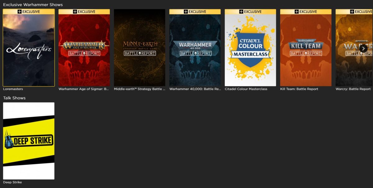 Lista di show esclusivi su Warhammer Plus