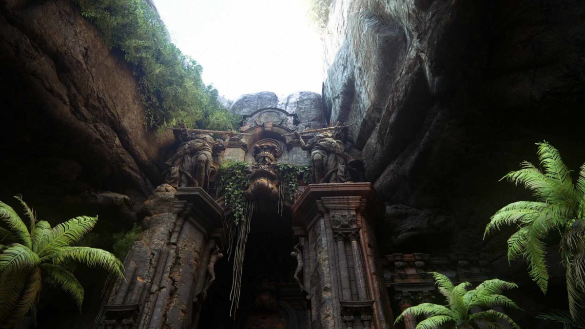 Un tempio nella roccia con la facciata che indica dei pirati.