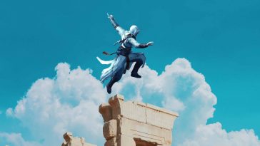 altair di assassin's creed che salta sopra le rovine