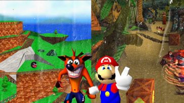 mario e crash bandicoot che si tengono la mano