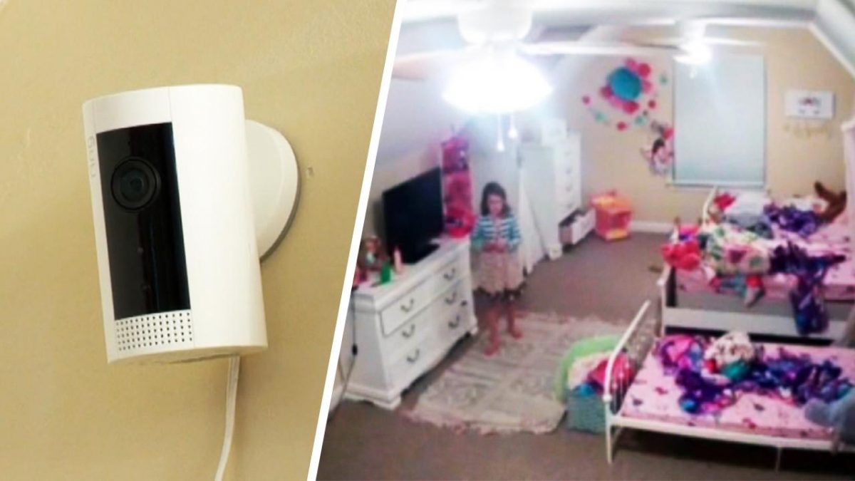 A sinistra una telecamera Ring da muro, a destra una delle riprese entrate in possesso degli hacker: la stanza da letto di una bambina.