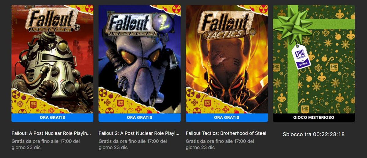 Le copertine dei tre Fallout regalati da Epic Games.