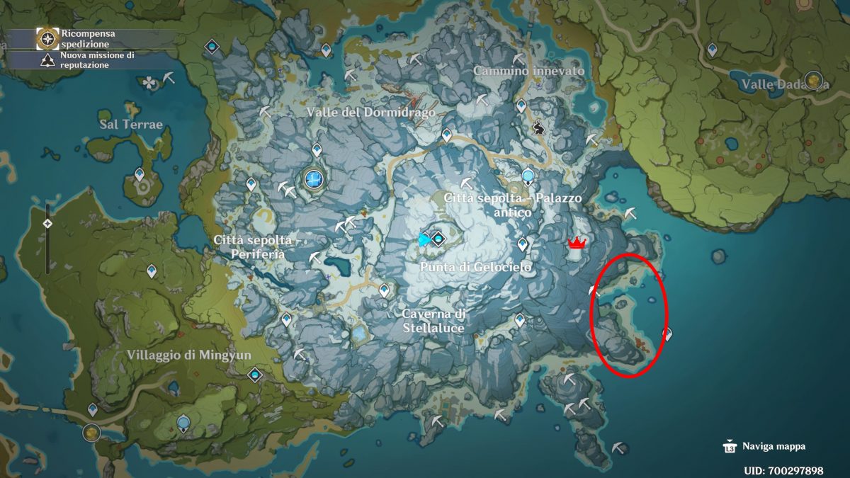 Genshin Impact, la posizione del Grande Re dei Cinghiali e l'area sulla mappa dove trovare i cinghiali congelati.