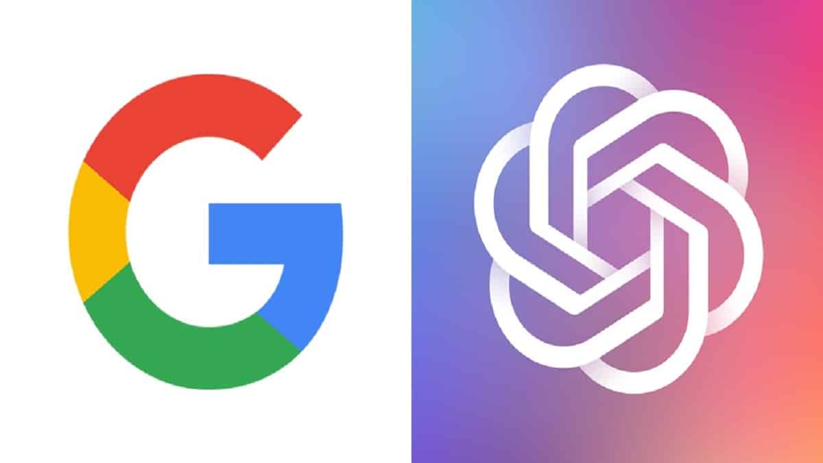 Logo di Google e OpenAI a confronto.