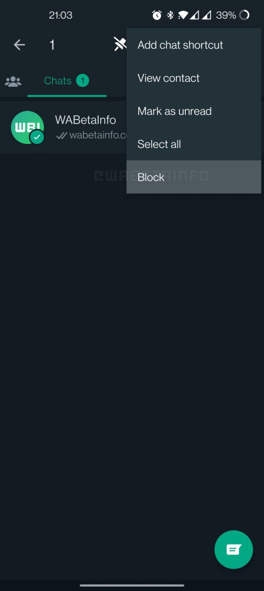 Screenshot showing the new menu for blocking a contact