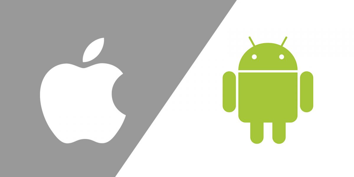 Apple logo on the left and Android logo on the right