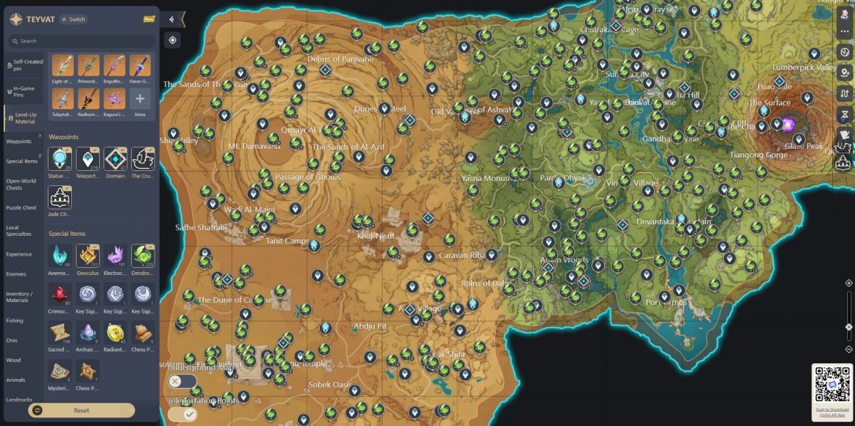 mappa interattiva teyva di sumeru e deserto con location dendrocoli