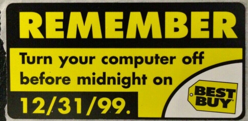 Locandina per avvisare di spegnere i computer prima della notte del 31 dicembre 1999