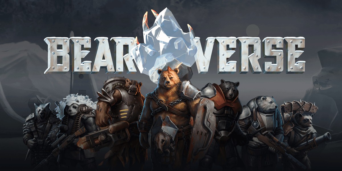 Immagine promozionale di Bearverse dove il logo sovrasta una fila di guerrieri-orsi armati fino ai denti.