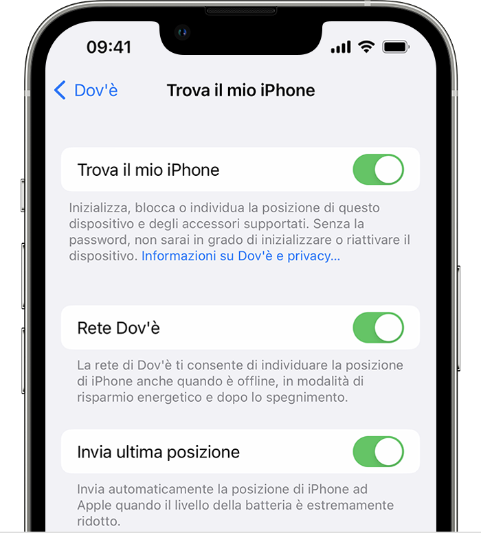 Screen con la funzione "Trova il mio iPhone"