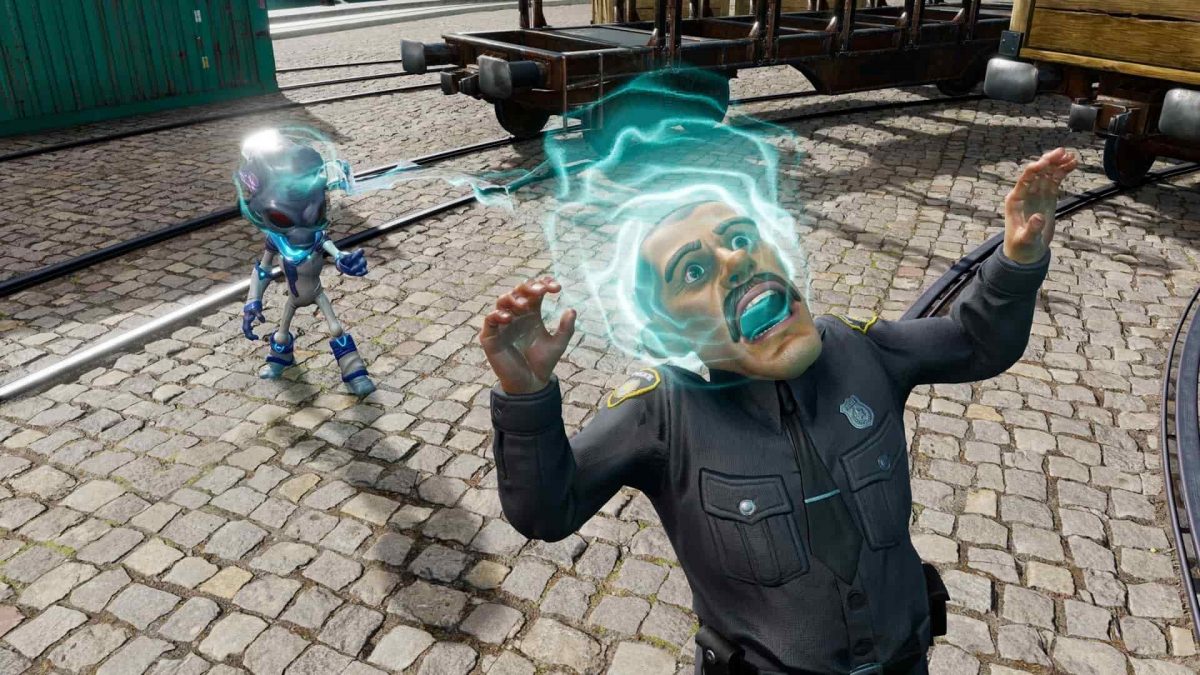 L'alieno protagonista di Destroy All Humans! utilizza i suoi poteri psichici su un essere umano.