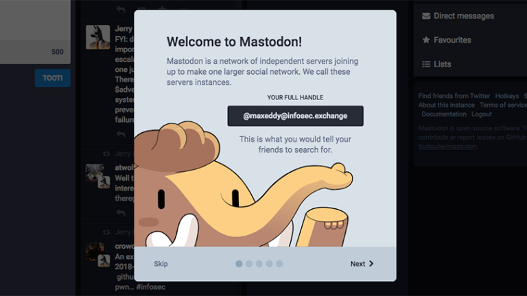 Messaggio di benvenuto su Mastodon