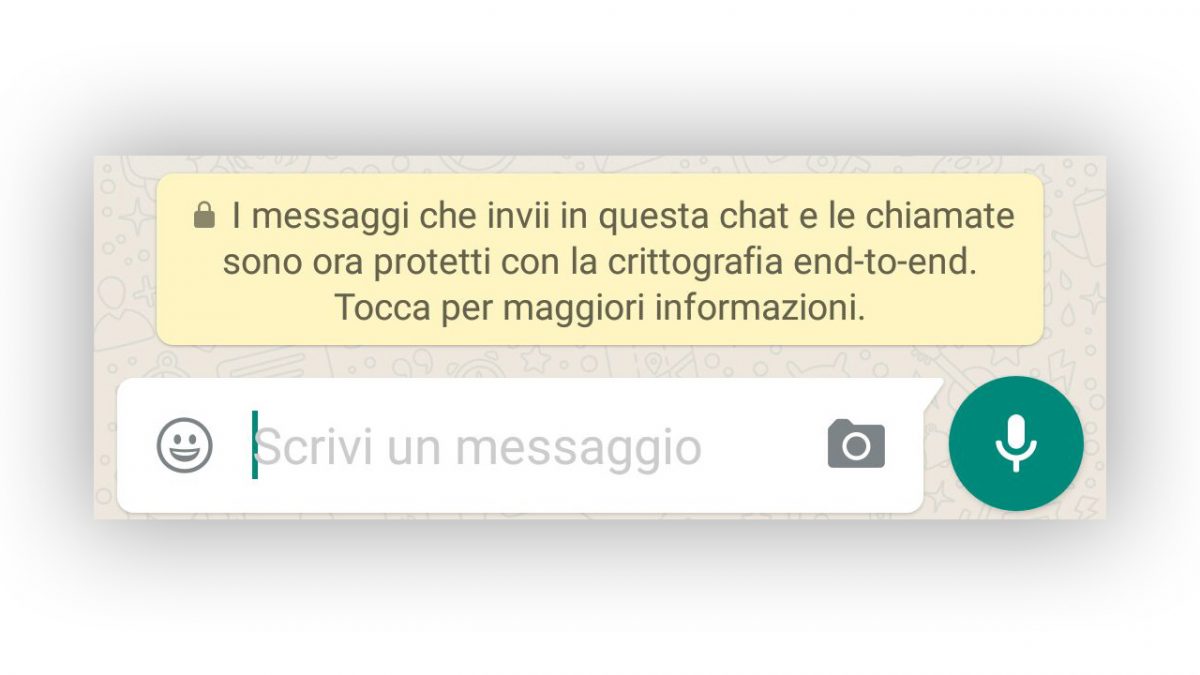 Screen del messaggio WhatsApp sulla crittografia End-To-End