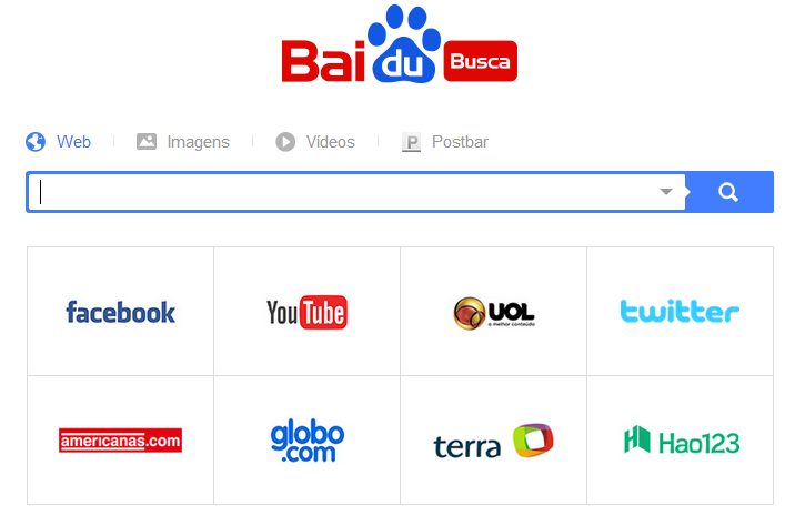 Schermata iniziale del motore di ricerca Baidu