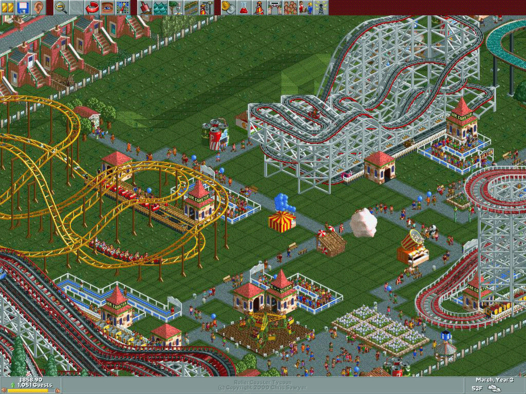 Un parco giochi di Roller Coaster Tycoon Deluxe