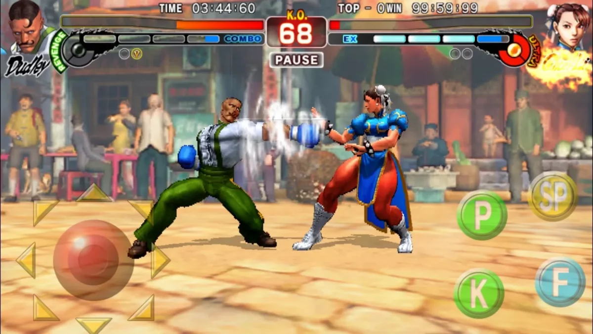 schermata di un combattimento di street fighter per mobile