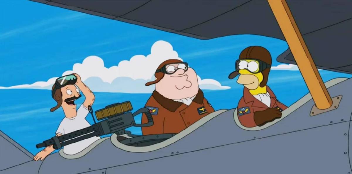 Bob, Peter e Homer volano su un aeroplano 