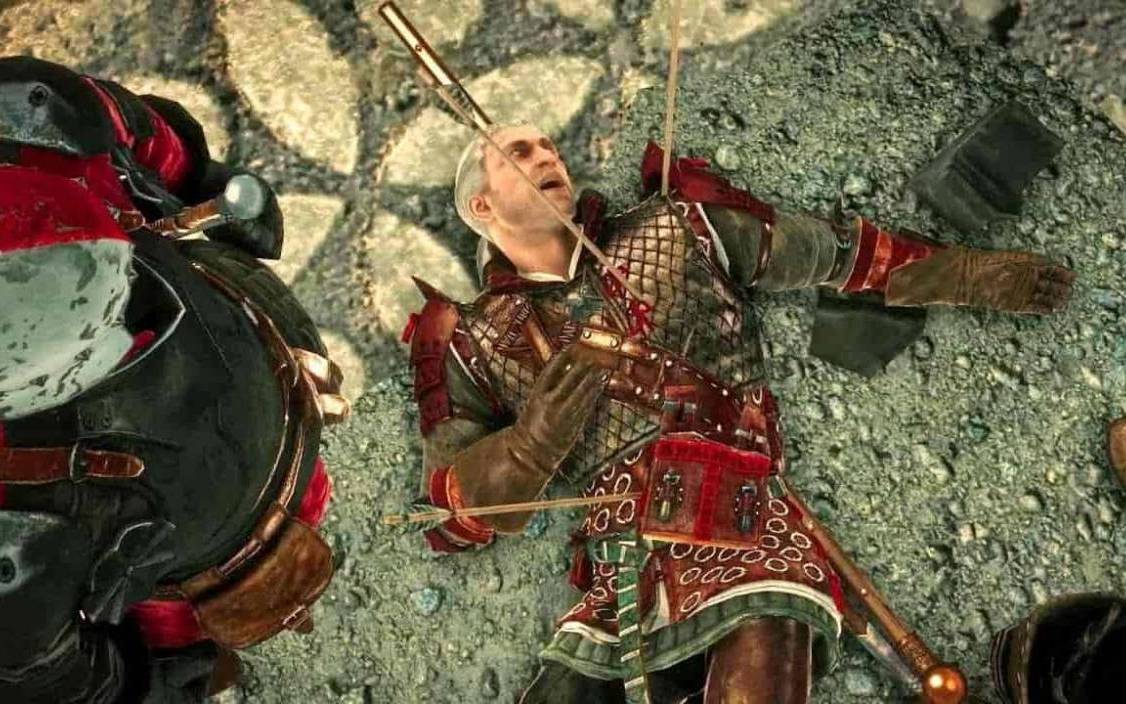 Geralt morto trafitto dalle frecce.