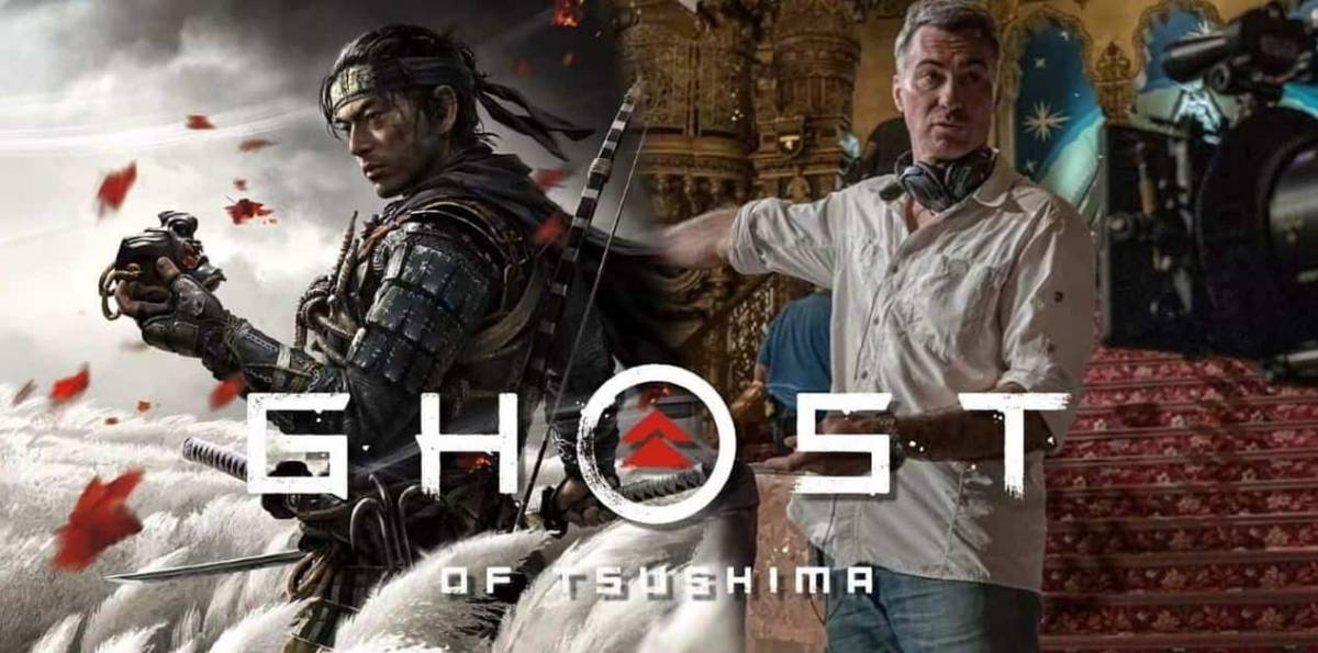 A destra la copertina del videogioco di Ghost of Tsushima, a sinistra Chad Stahelski, il regista del film.