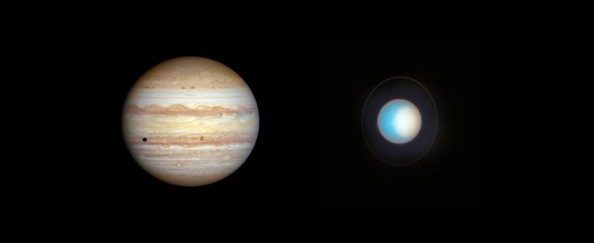 Giove (sulla sinistra) e Urano (sulla destra)