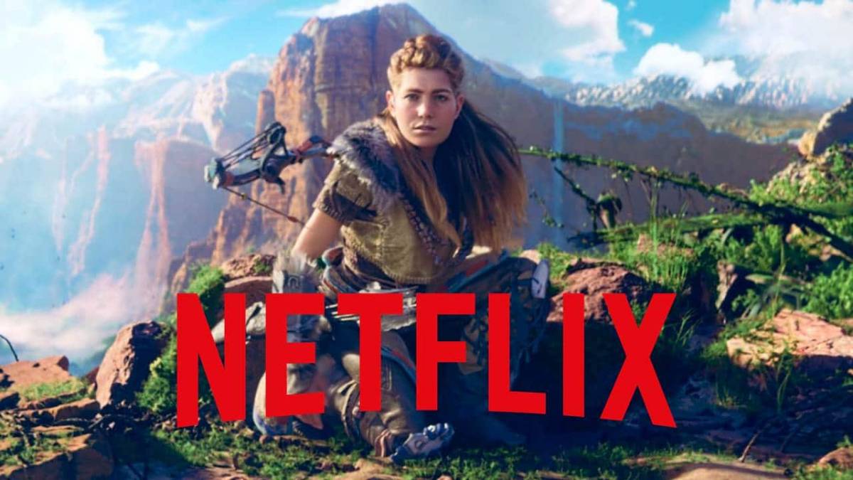 Frame di una cinematic con protagonista Aloy, marchiato dal logo Netflix.