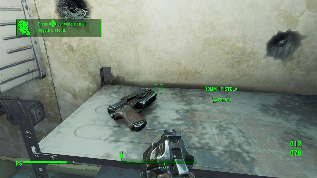 Screen di Fallout 4 che mostra l'indicazione per selezionare gli oggetti preferiti