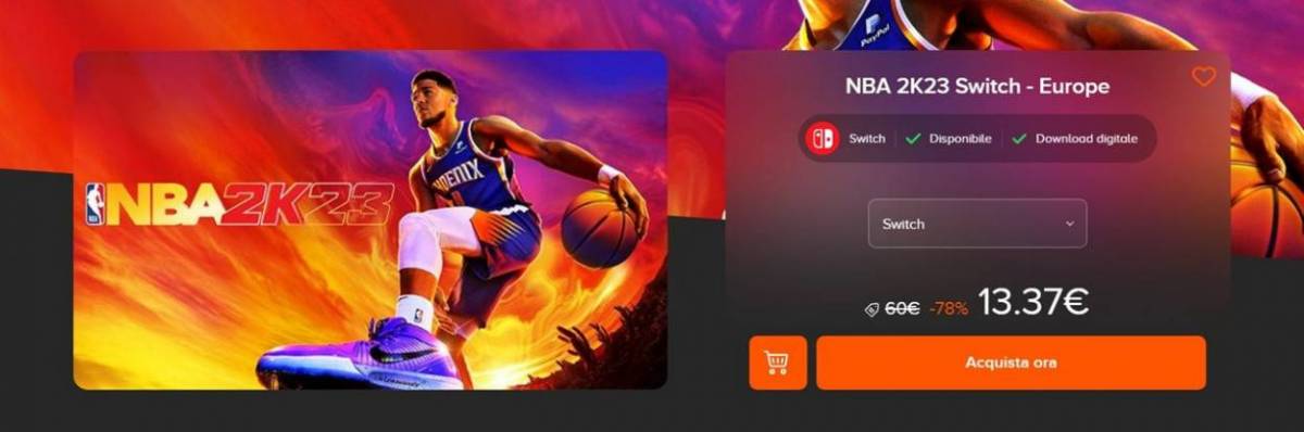 Schermata di Instant Gaming con l'offerta di NBA 2k23 per Nintendo Switch